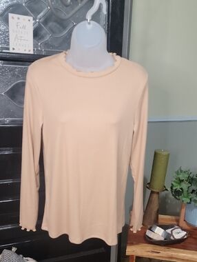 #73 les Amis Ribbed Tan Long Sleeve Top Women Size M, L